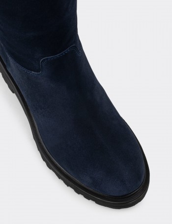 Navy Suede Leather Boots - E1071ZLCVE01