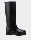 Black Calfskin Leather Boots