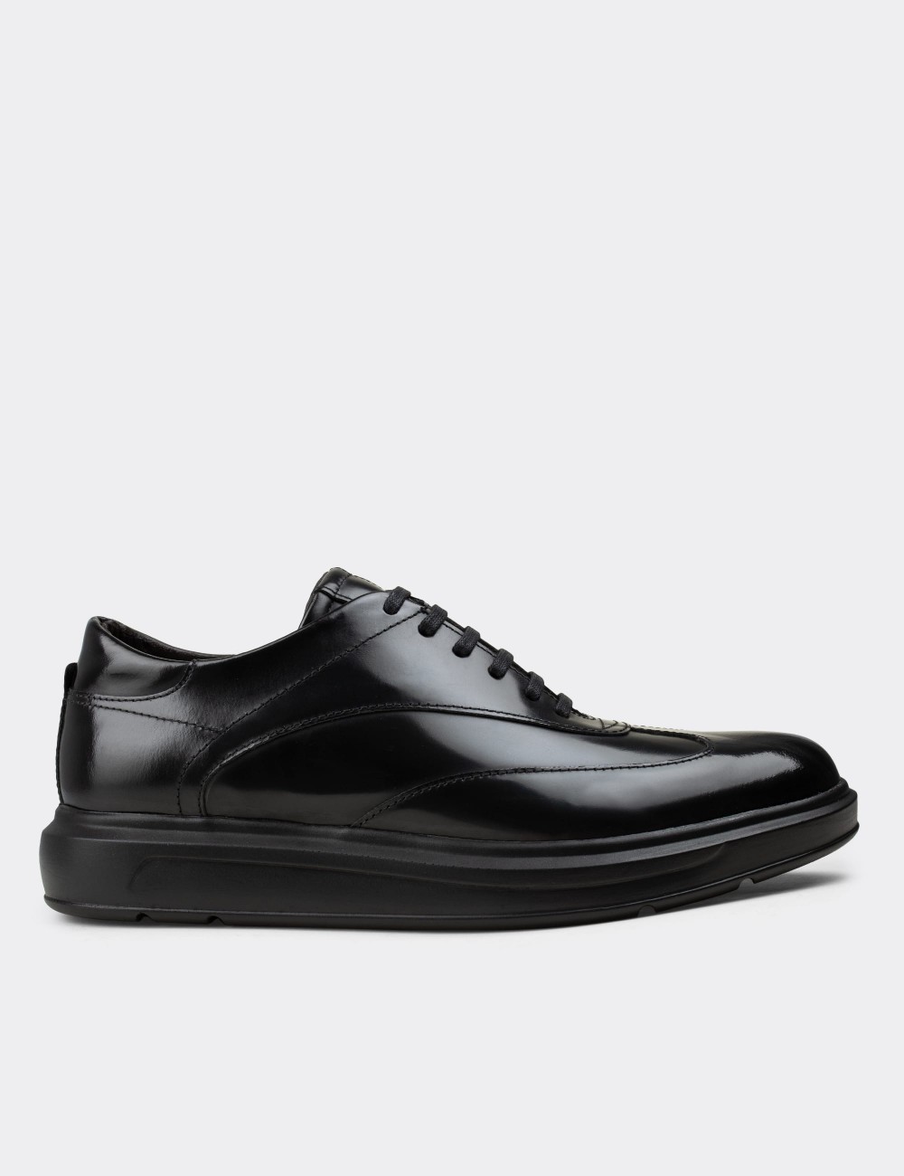 Black  Leather Lace-up Shoes - 01686MSYHP02