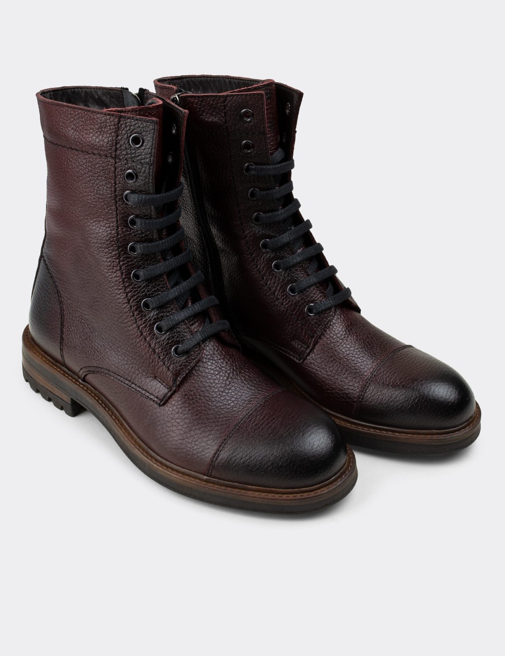 Burgundy  Leather Boots - 01857MBRDC02