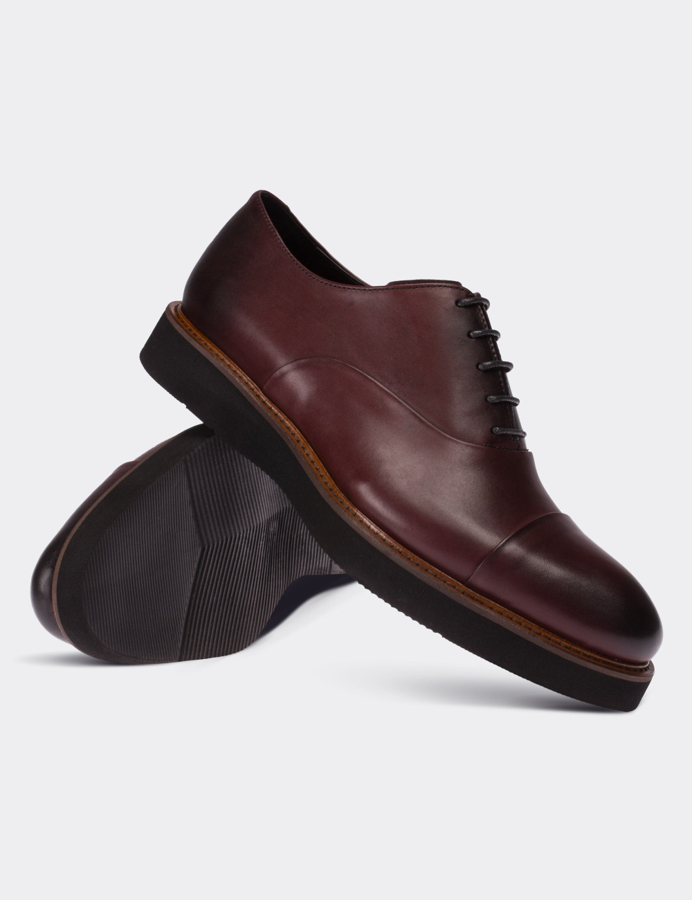Burgundy  Leather Lace-up Shoes - 01026MBRDE02