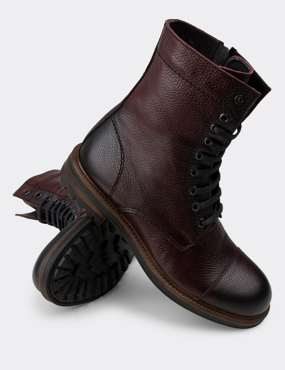 Burgundy  Leather Boots - 01857MBRDC02