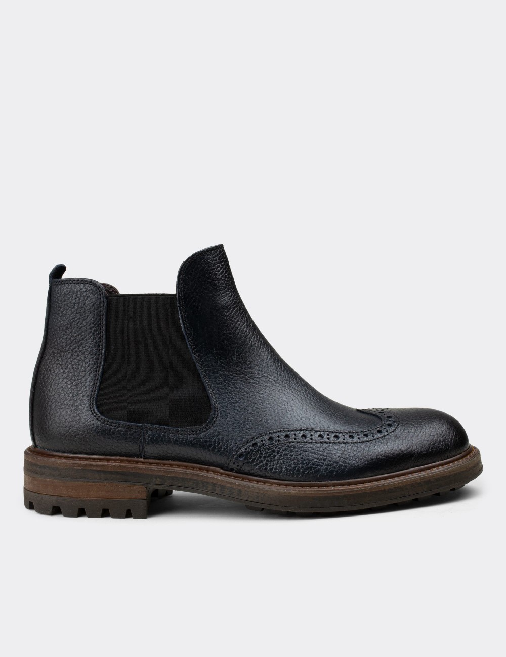 Navy  Leather Chelsea Boots - 01622MLCVC07