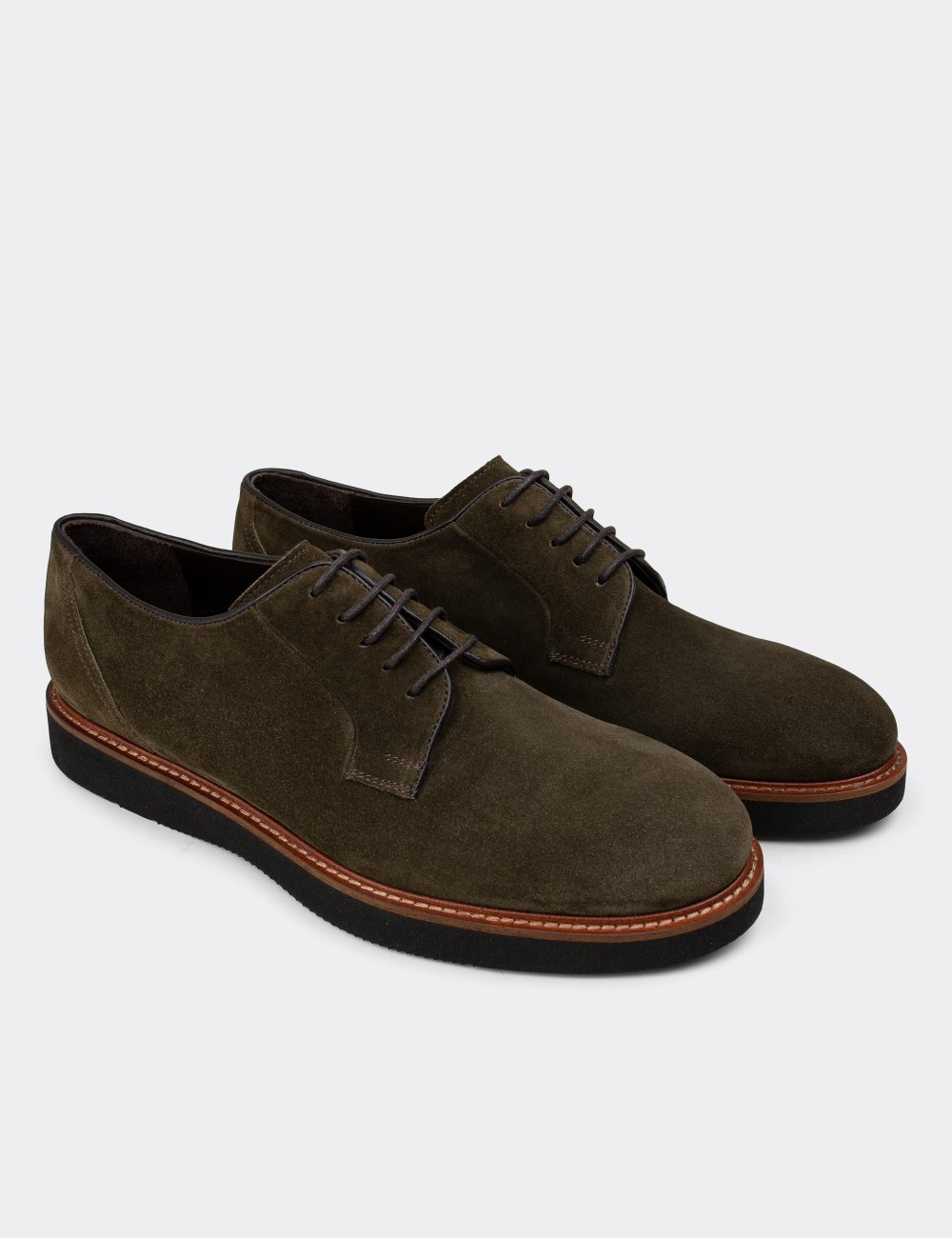 Green Suede Leather Lace-up Shoes - 01090MHAKE01