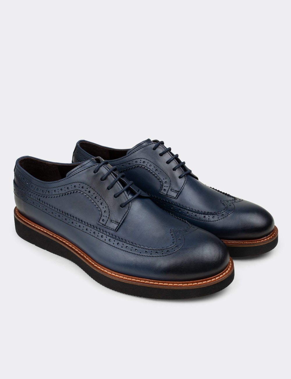 Blue  Leather Lace-up Shoes - 01293MMVIE03