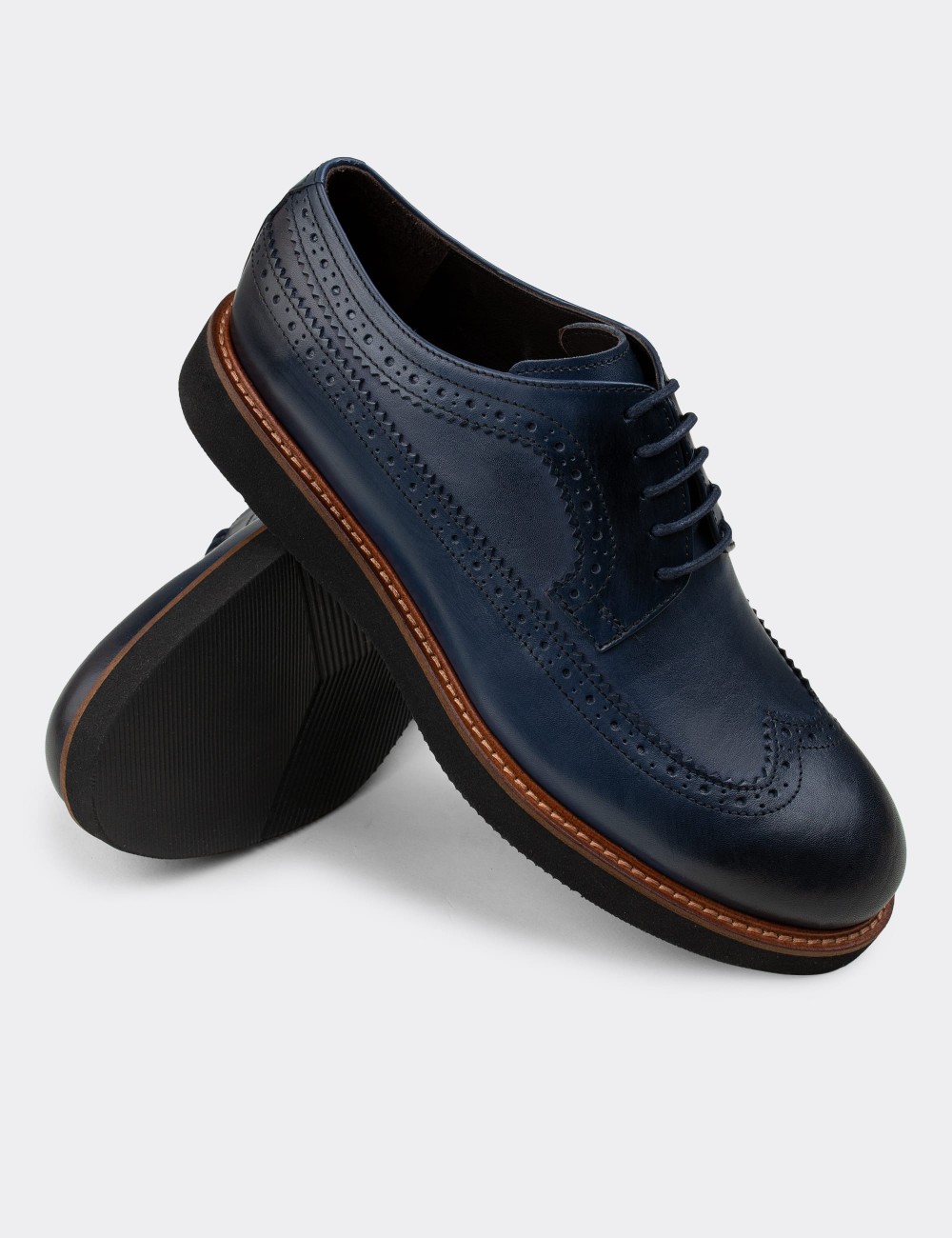Blue  Leather Lace-up Shoes - 01293MMVIE03