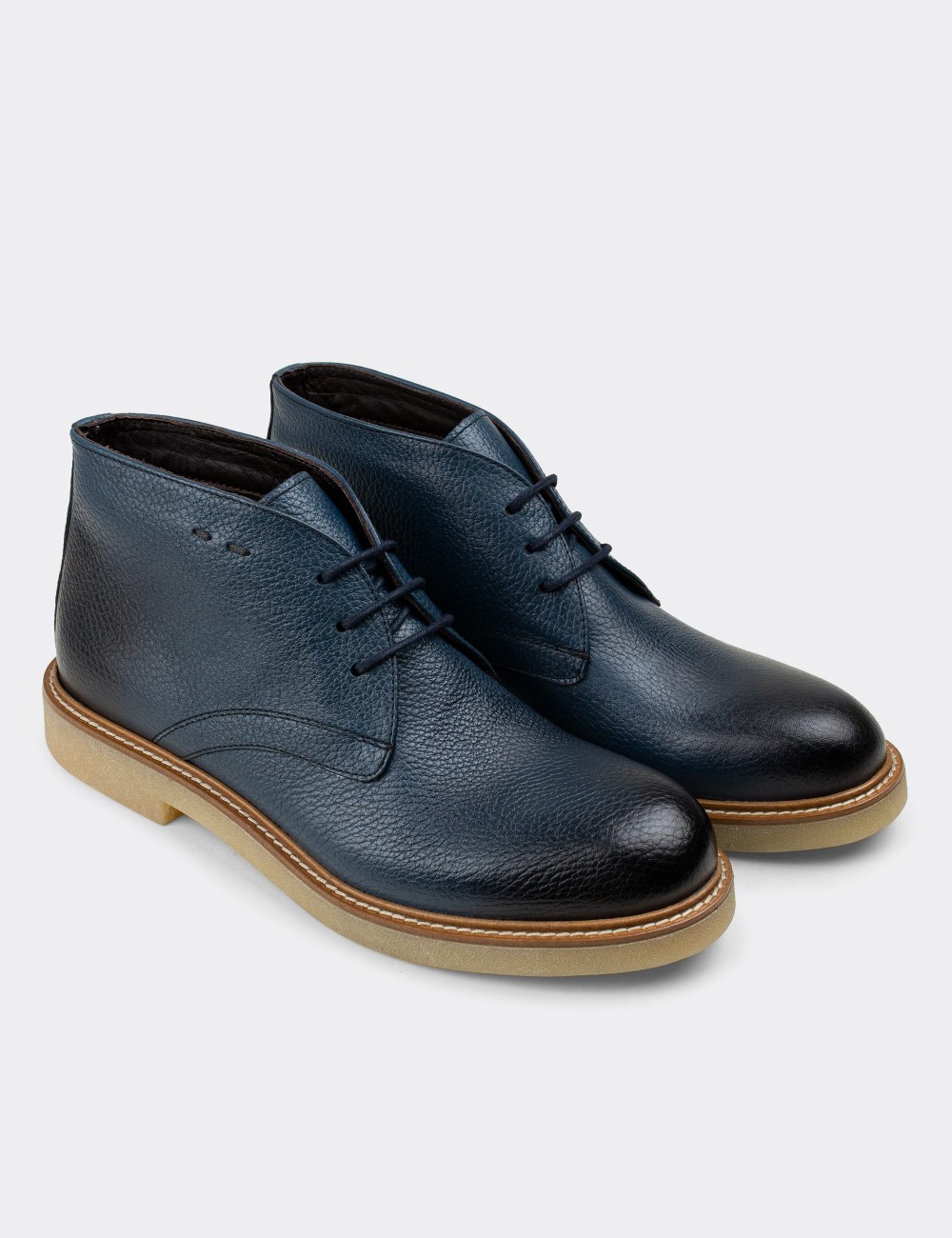 Blue  Leather Desert Boots - 01295MMVIC01