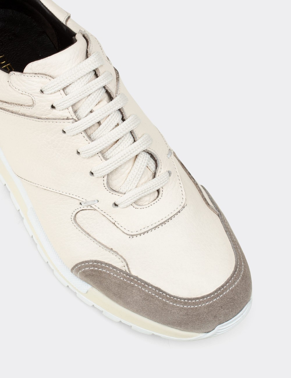 Beige  Leather Sneakers - 01718MBEJT01