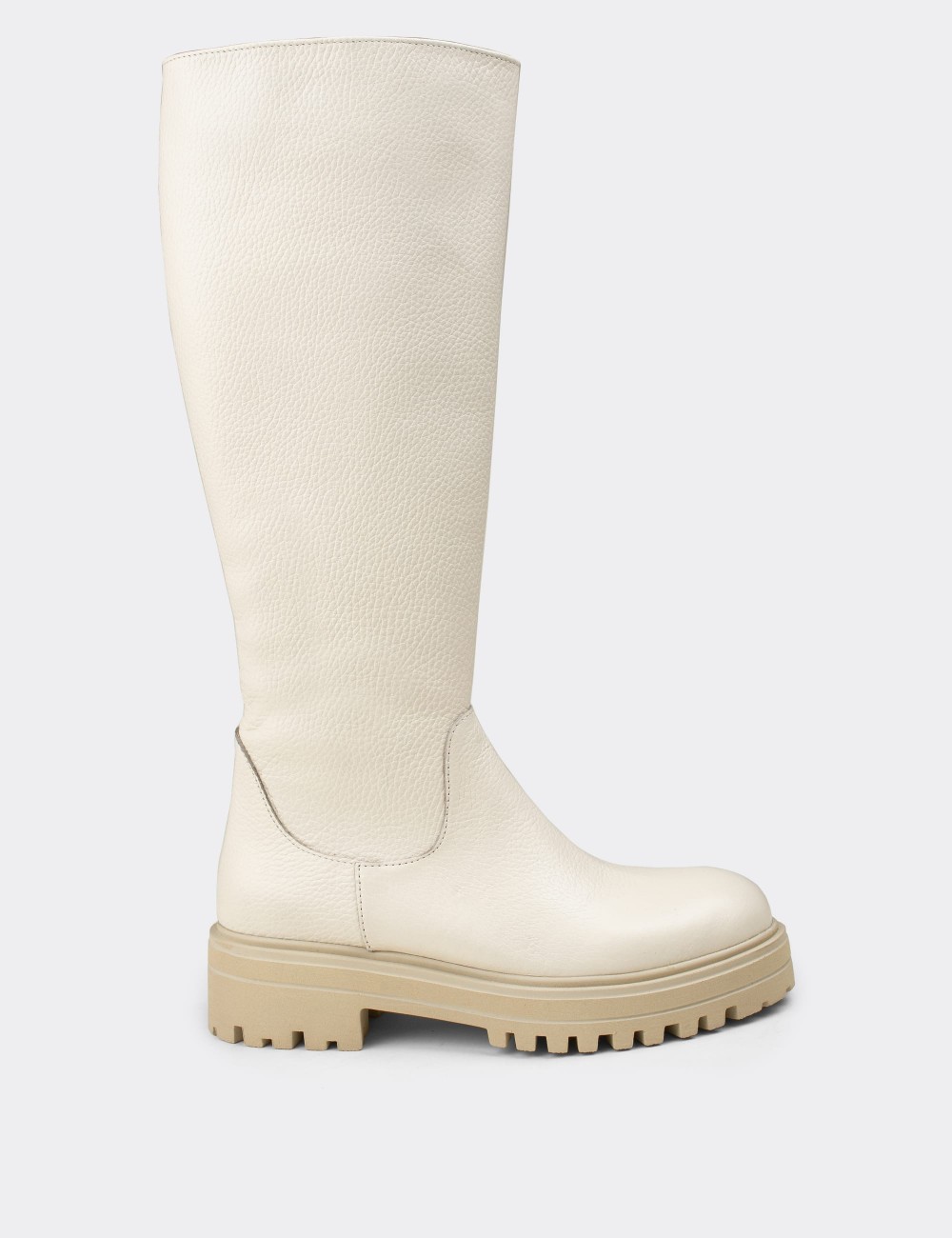 Beige  Leather Boots - 01807ZBEJE02