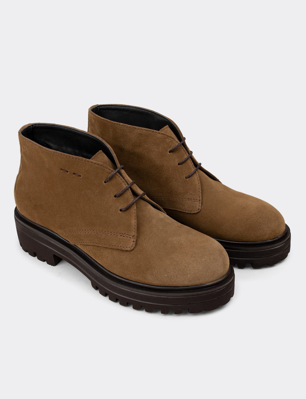 Tan Suede Leather Desert Boots - 01847ZTBAE02