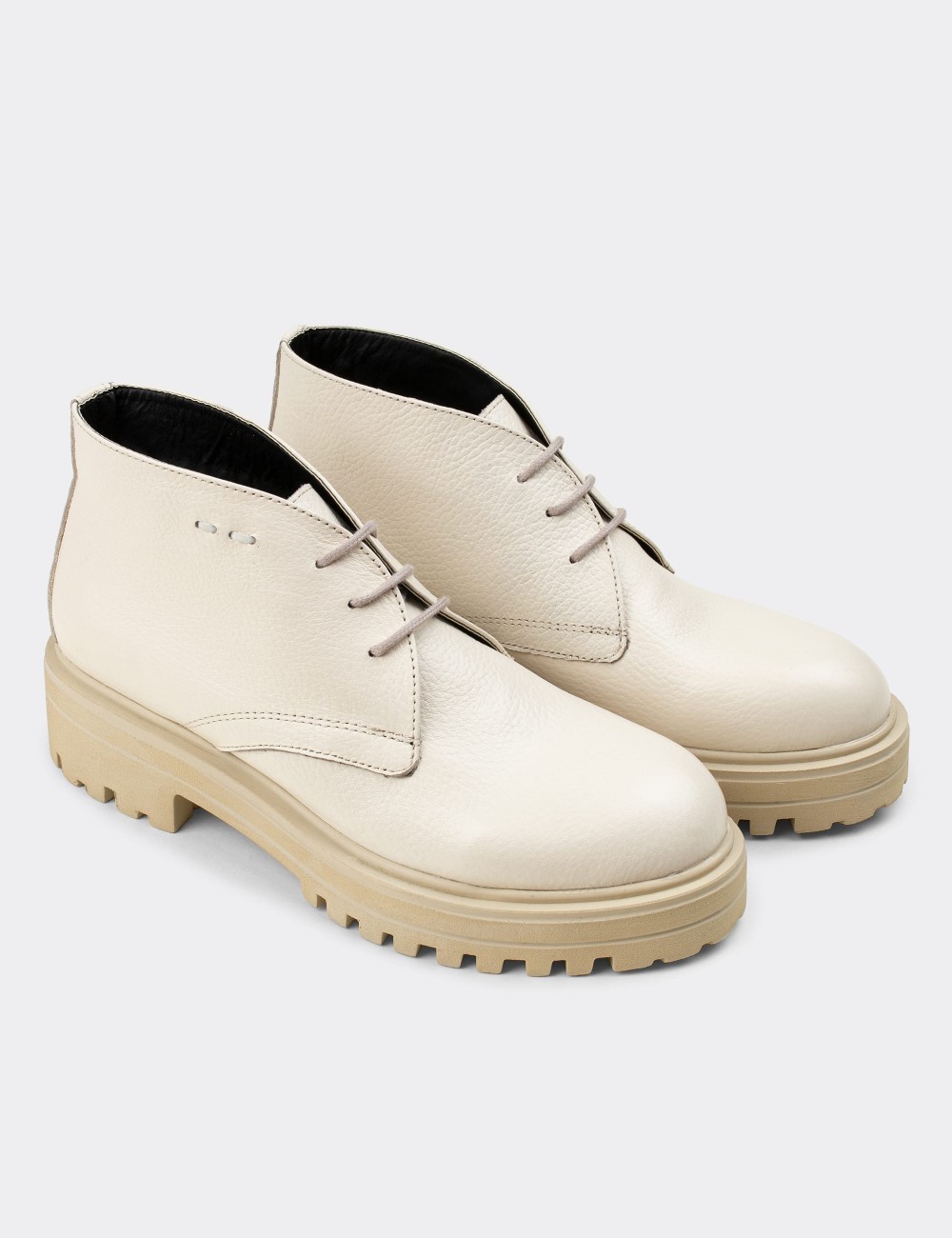 Beige  Leather Desert Boots - 01847ZBEJE01