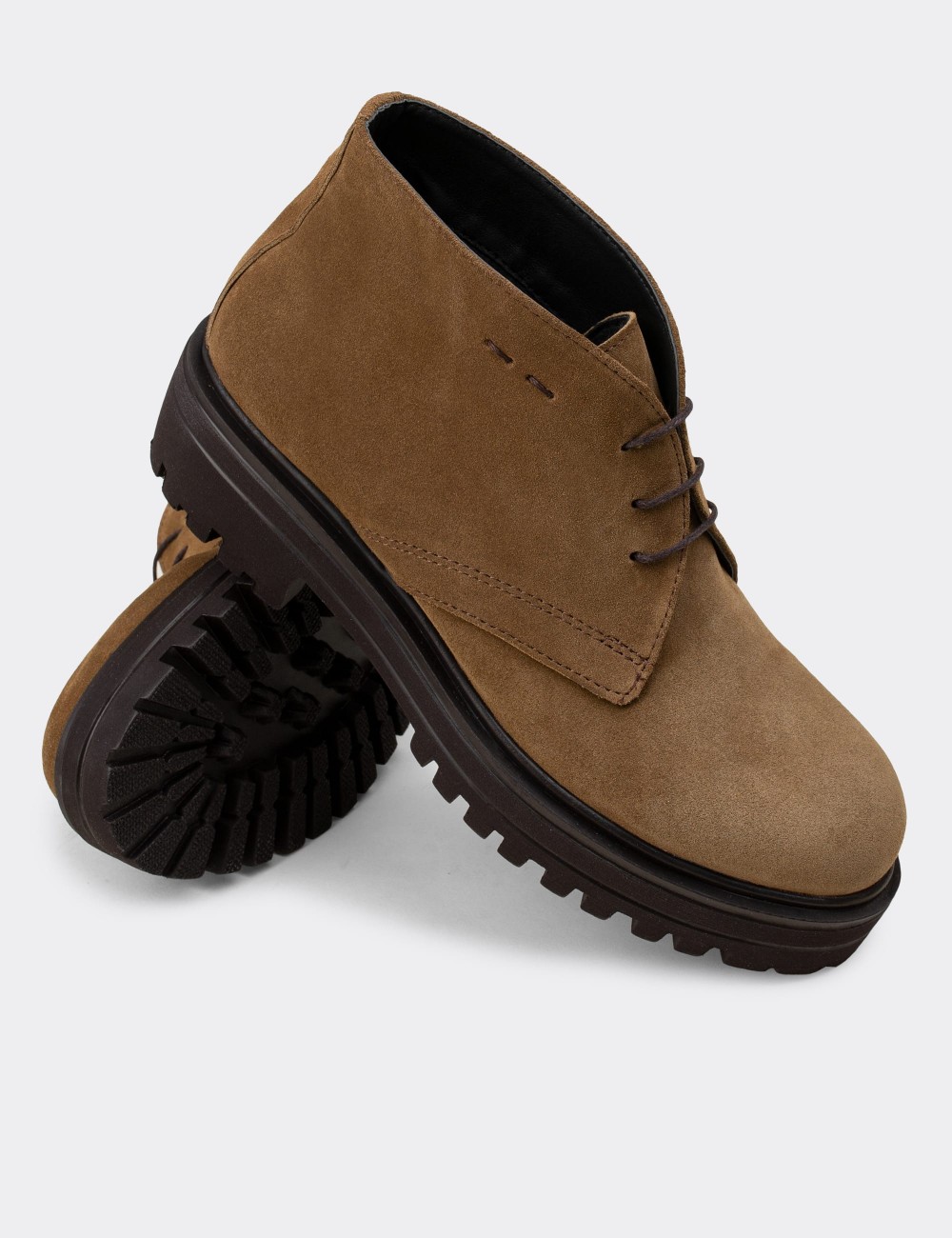 Tan Suede Leather Desert Boots - 01847ZTBAE02