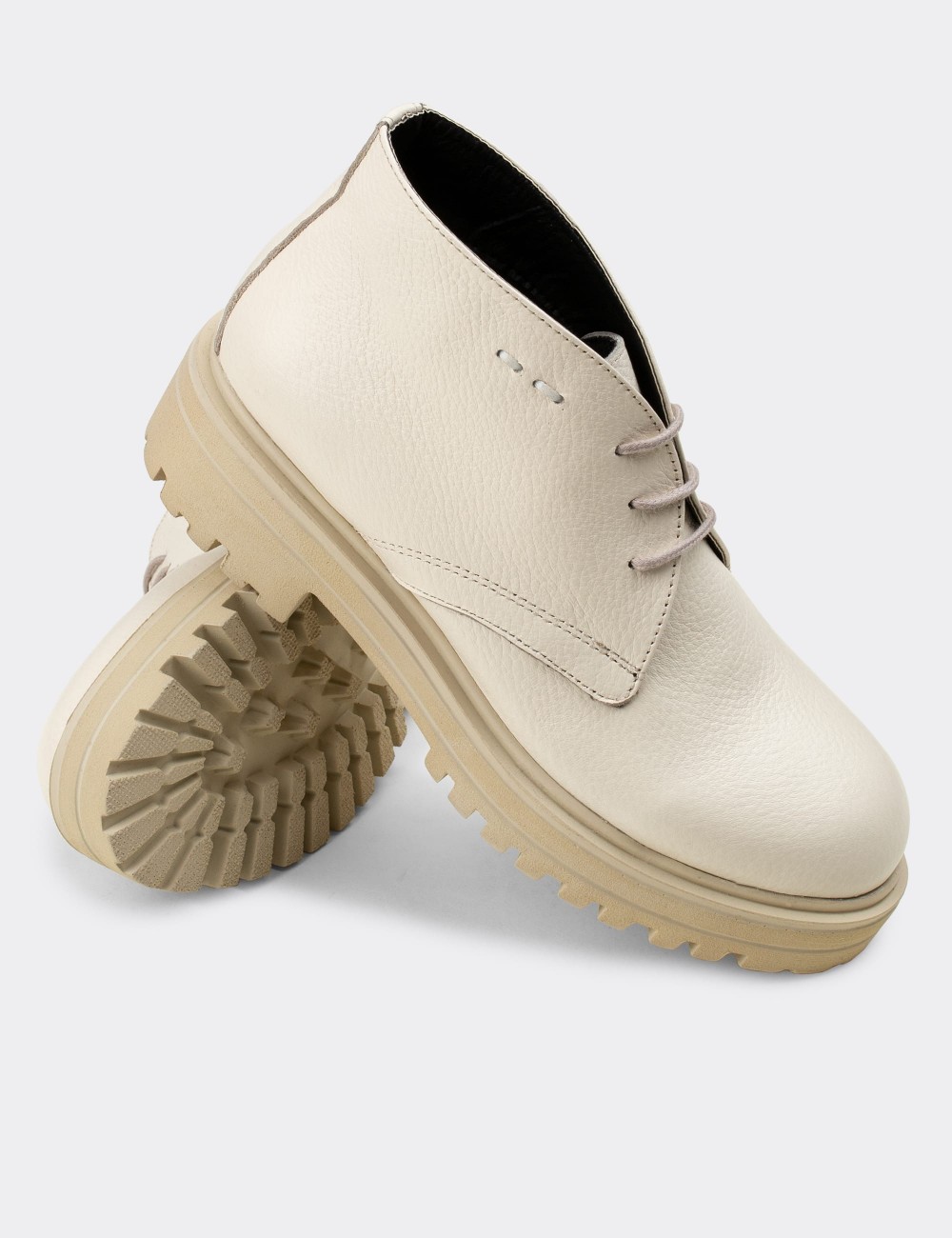 Beige  Leather Desert Boots - 01847ZBEJE01