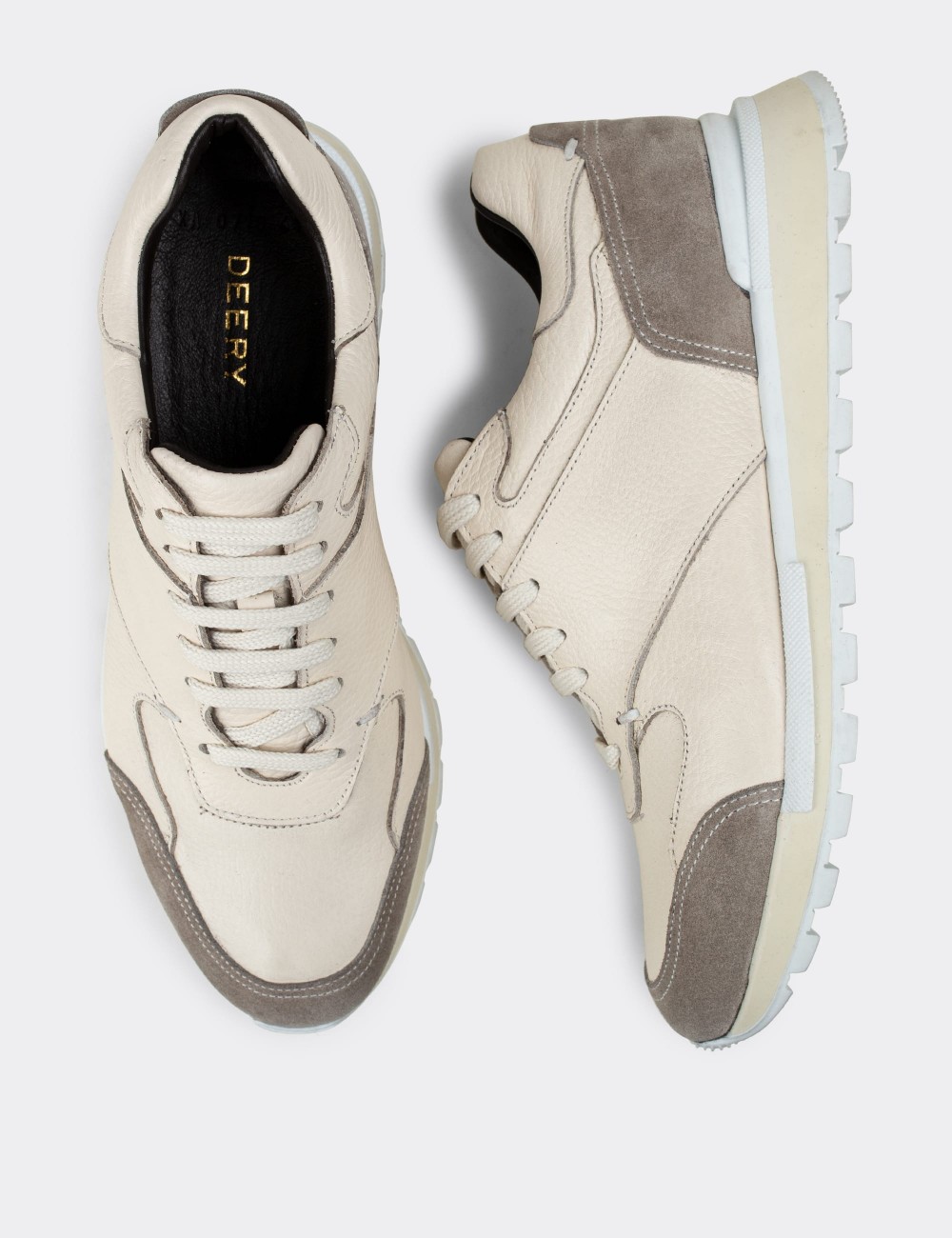 Beige  Leather Sneakers - 01718MBEJT01