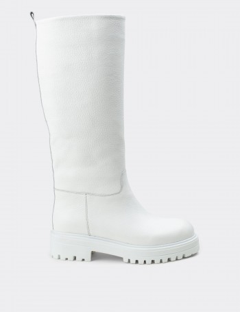 White Calfskin Leather Boots