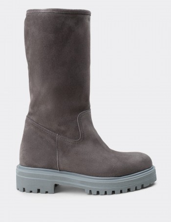 Gray Suede Leather Boots - 02150ZGRIE02