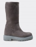Gray Suede Calfskin Boots