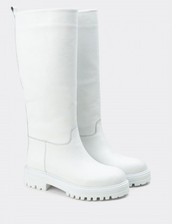 White Calfskin Leather Boots