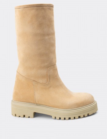 Beige Suede Leather Boots - 02150ZBEJE01