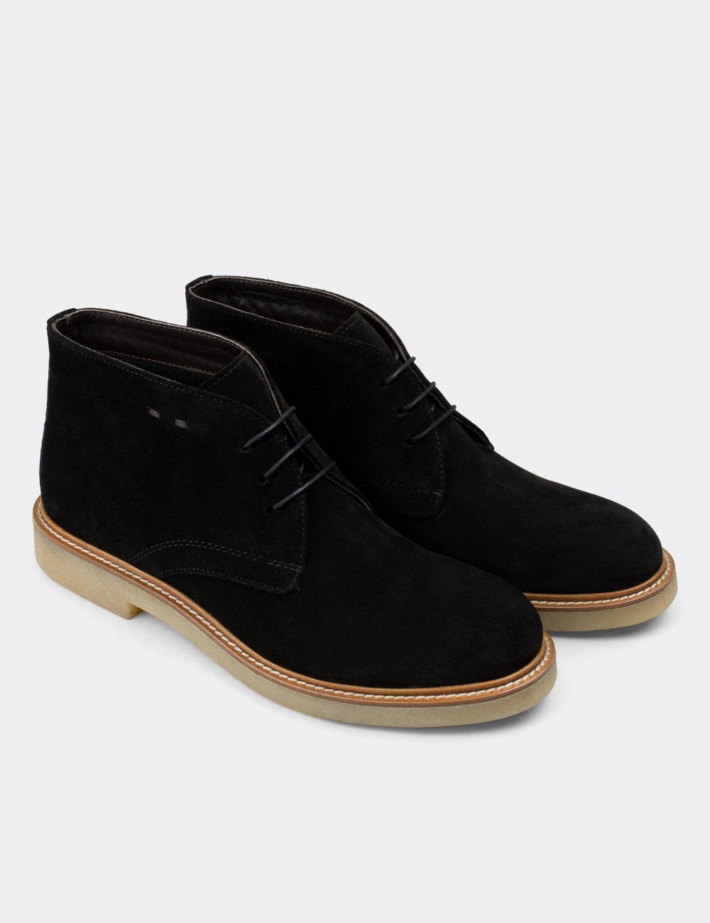 Black Suede Leather Desert Boots - 01295MSYHC10