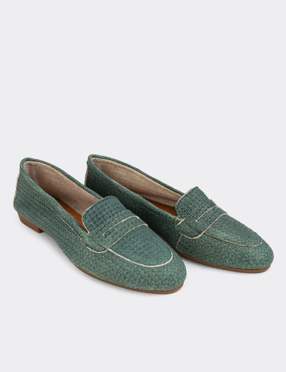 Green Nubuck Leather Loafers - E3202ZYSLC05