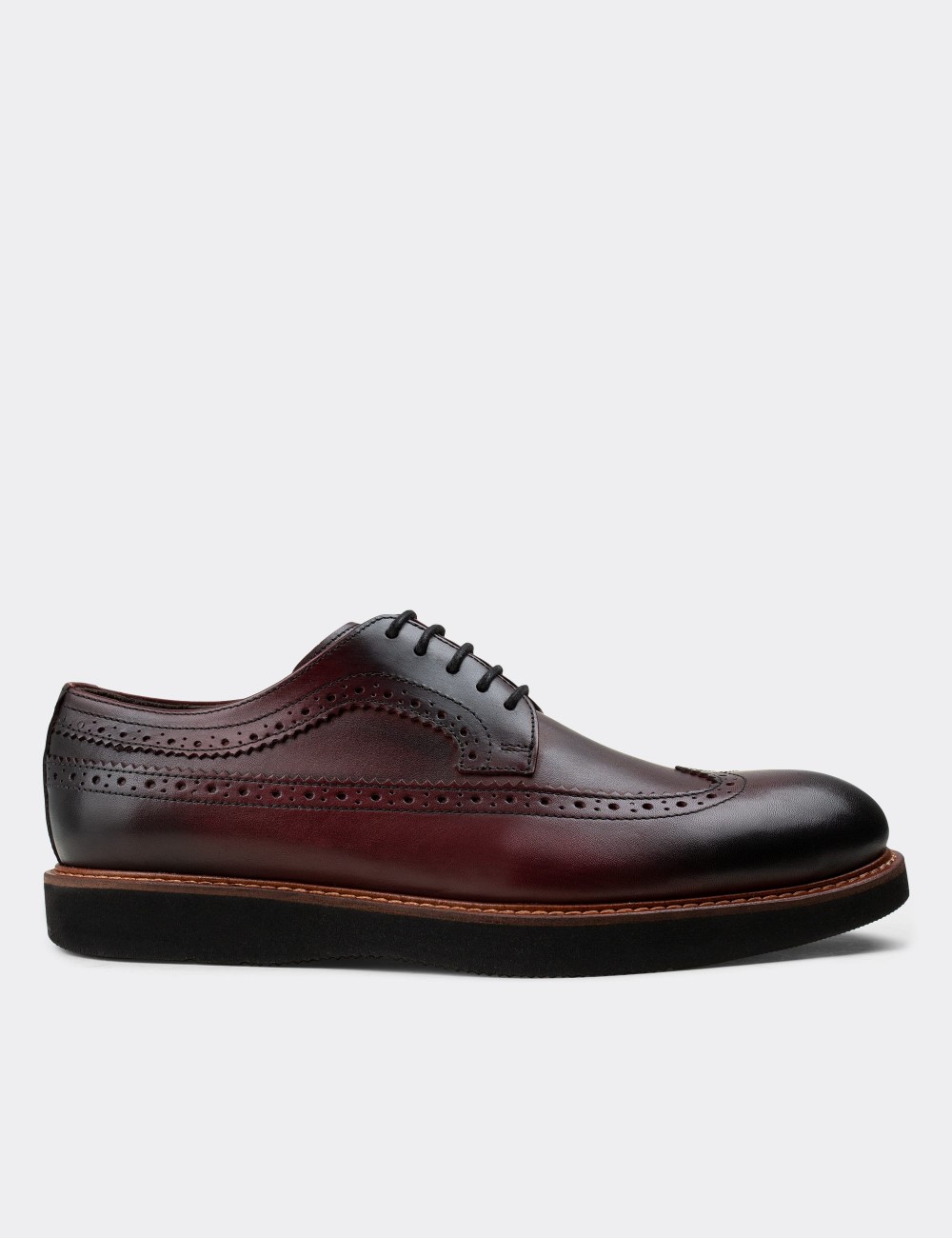 Burgundy  Leather Lace-up Shoes - 01293MBRDE18