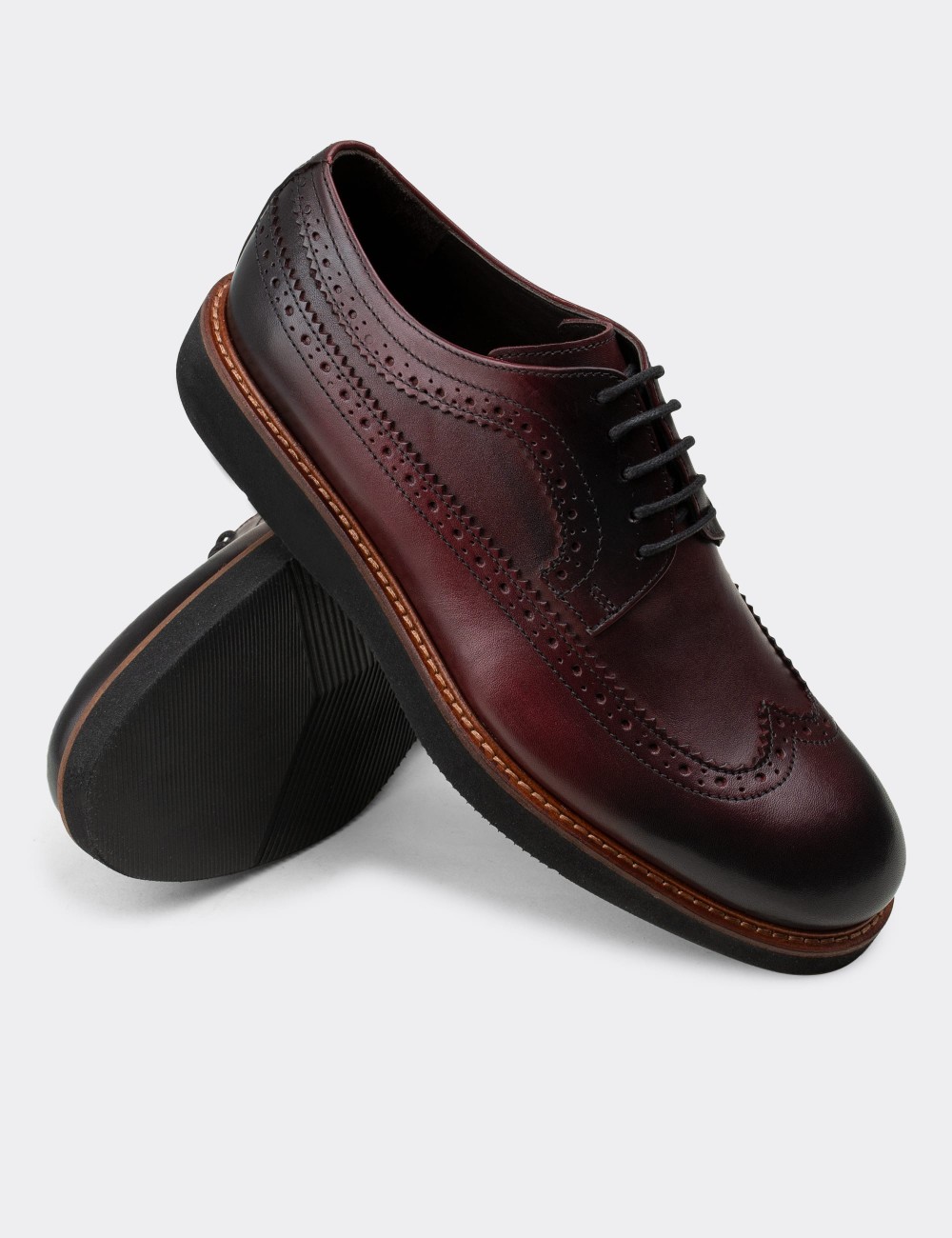 Burgundy  Leather Lace-up Shoes - 01293MBRDE18