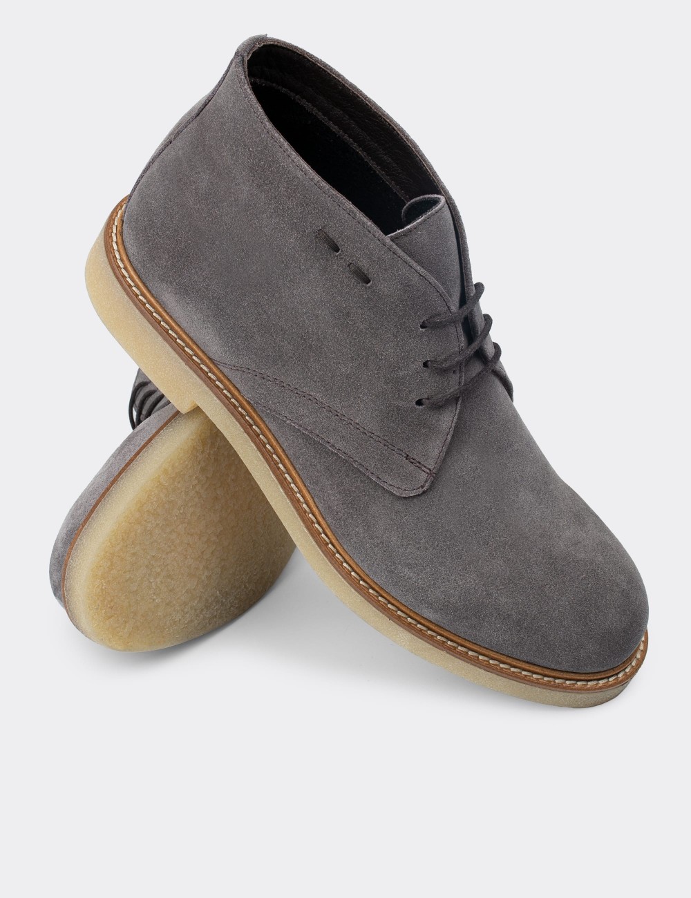 Gray Suede Leather Boots - 01295MGRIC06