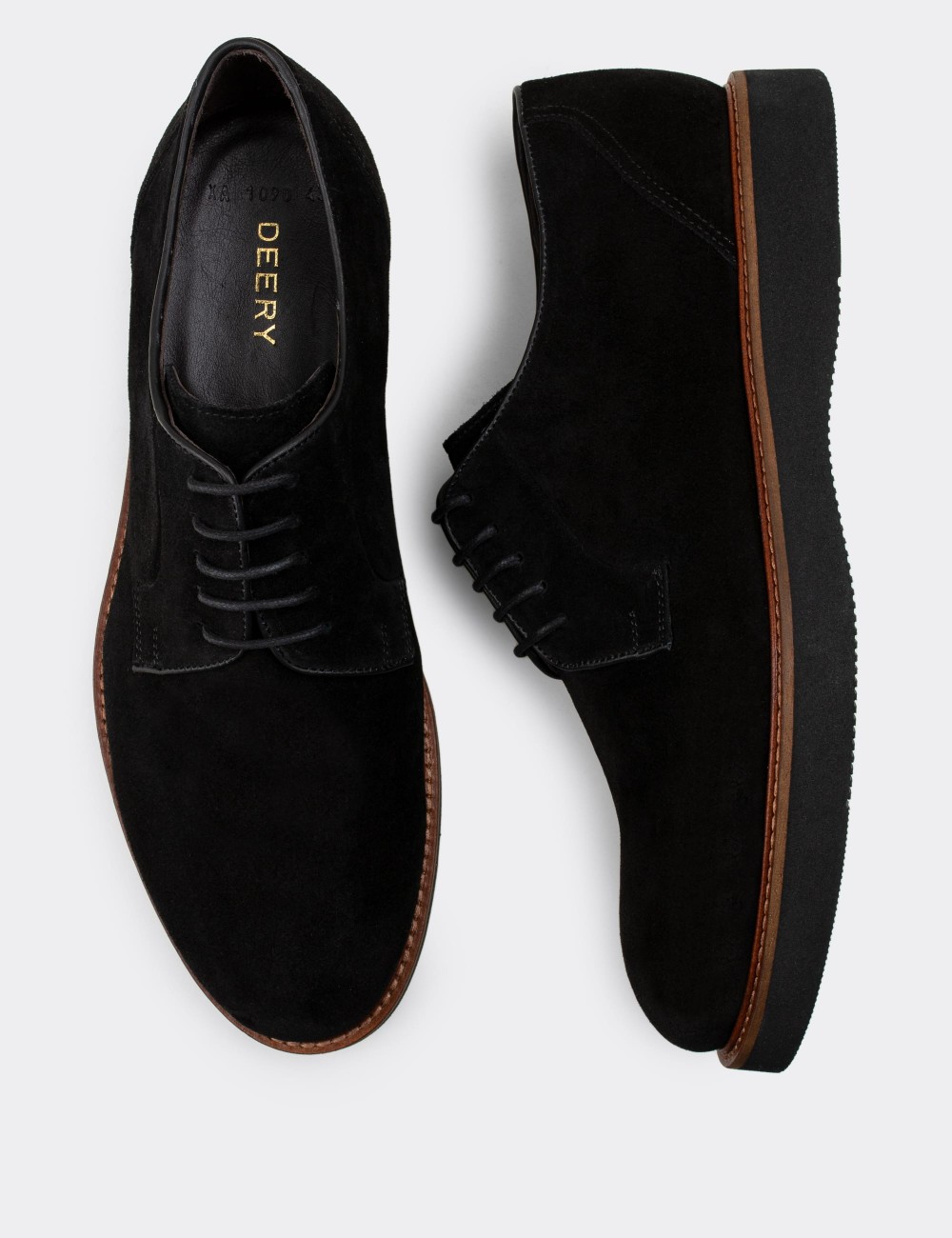 Black Suede Leather Lace-up Shoes 01090MSYHE09 - Deery