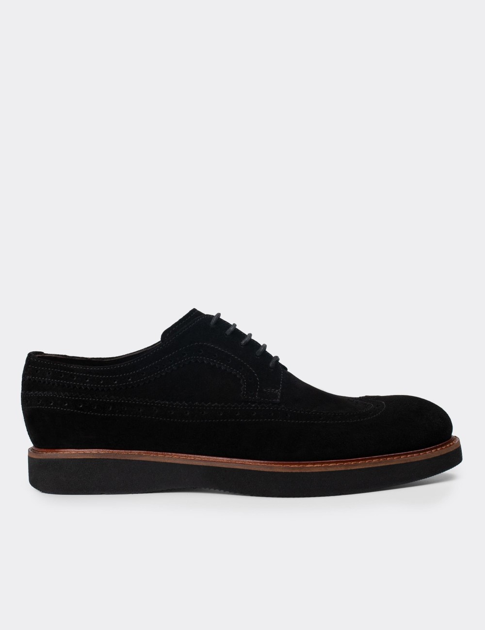 Black Suede Leather Lace-up Shoes - 01293MSYHE39