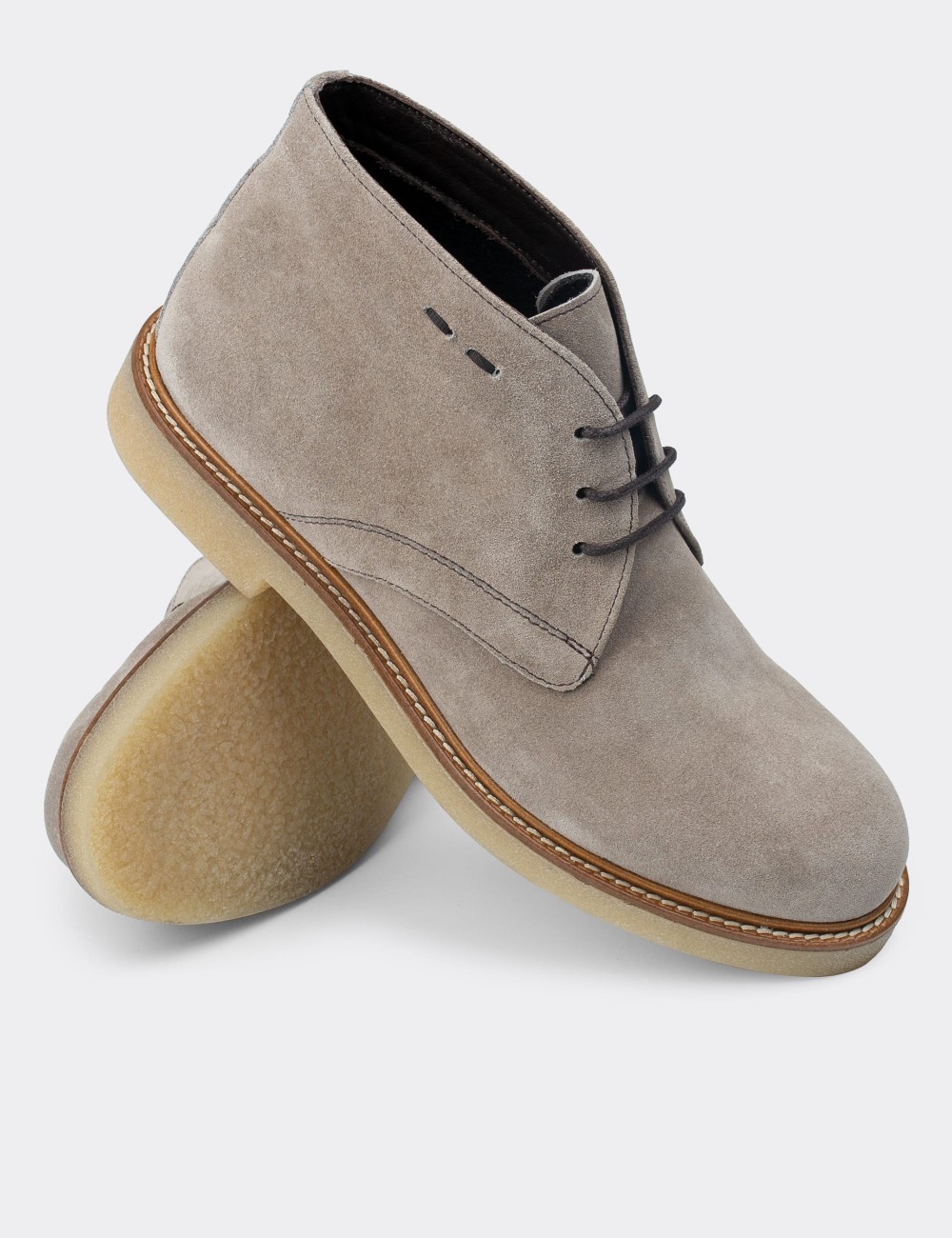 Beige Suede Leather Boots - 01295MBEJC01