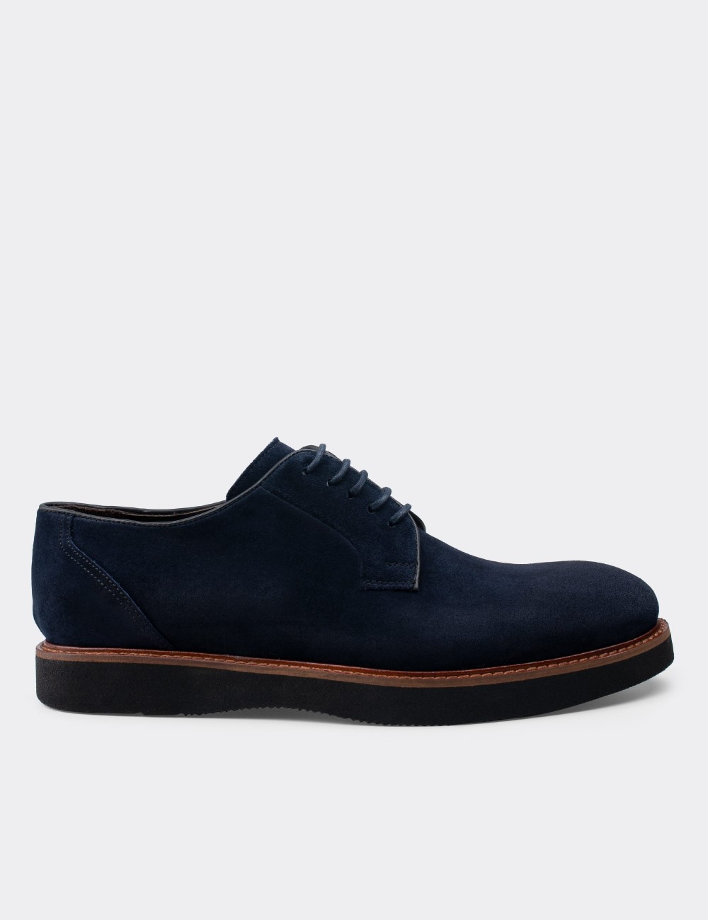 Navy Suede Leather Lace-up Shoes - 01090MLCVE06