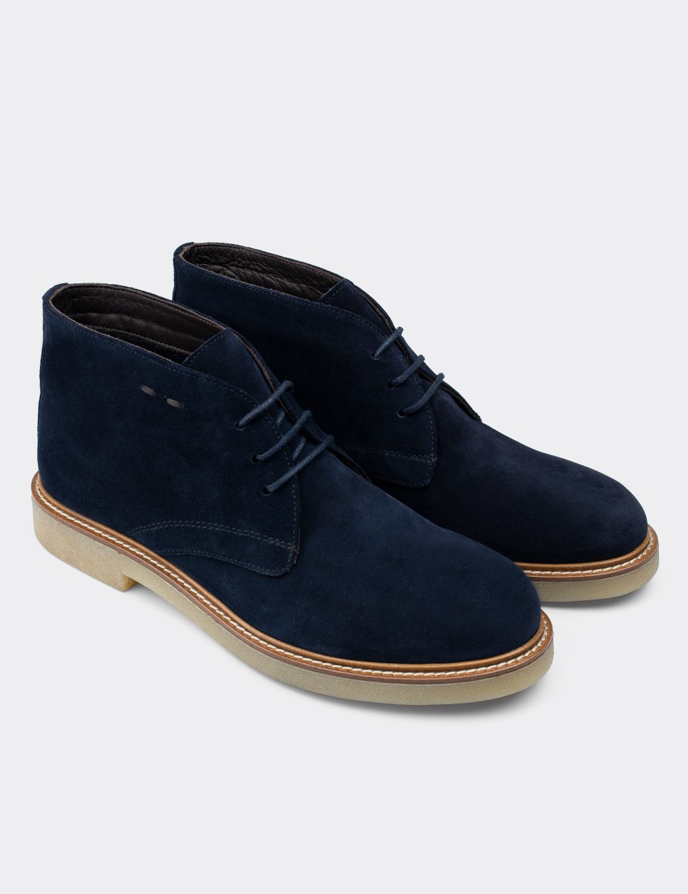 Navy Suede Leather Boots - 01295MLCVC05