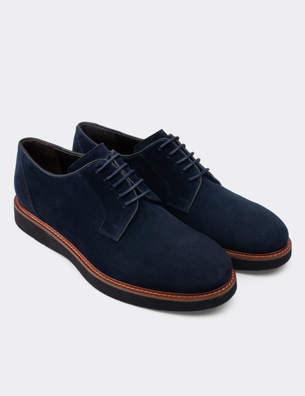 Navy Suede Leather Lace-up Shoes - 01090MLCVE06
