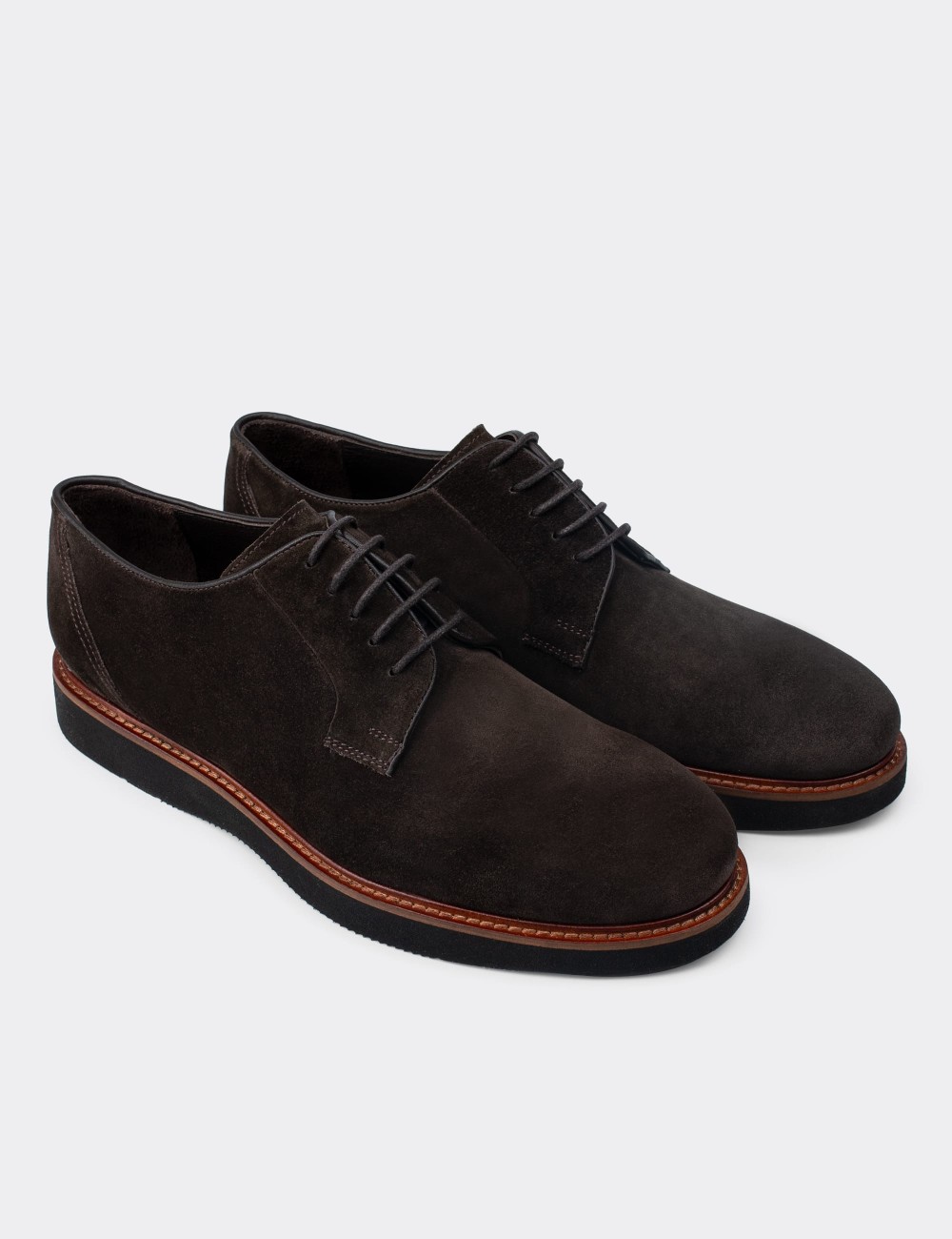Brown Suede Leather Lace-up Shoes - 01090MKHVE15