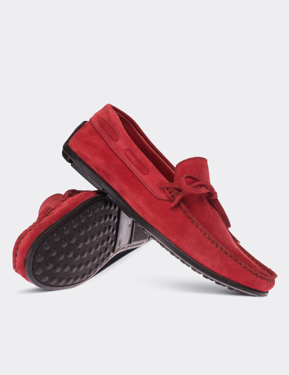 Red Suede Leather Loafers - 01647MKRMC01