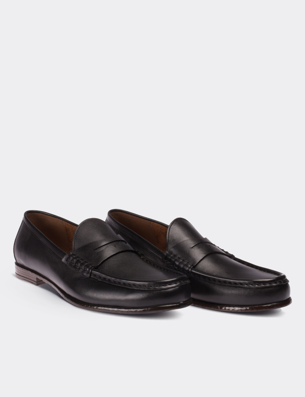 Black  Leather Loafers - 01648MSYHC01