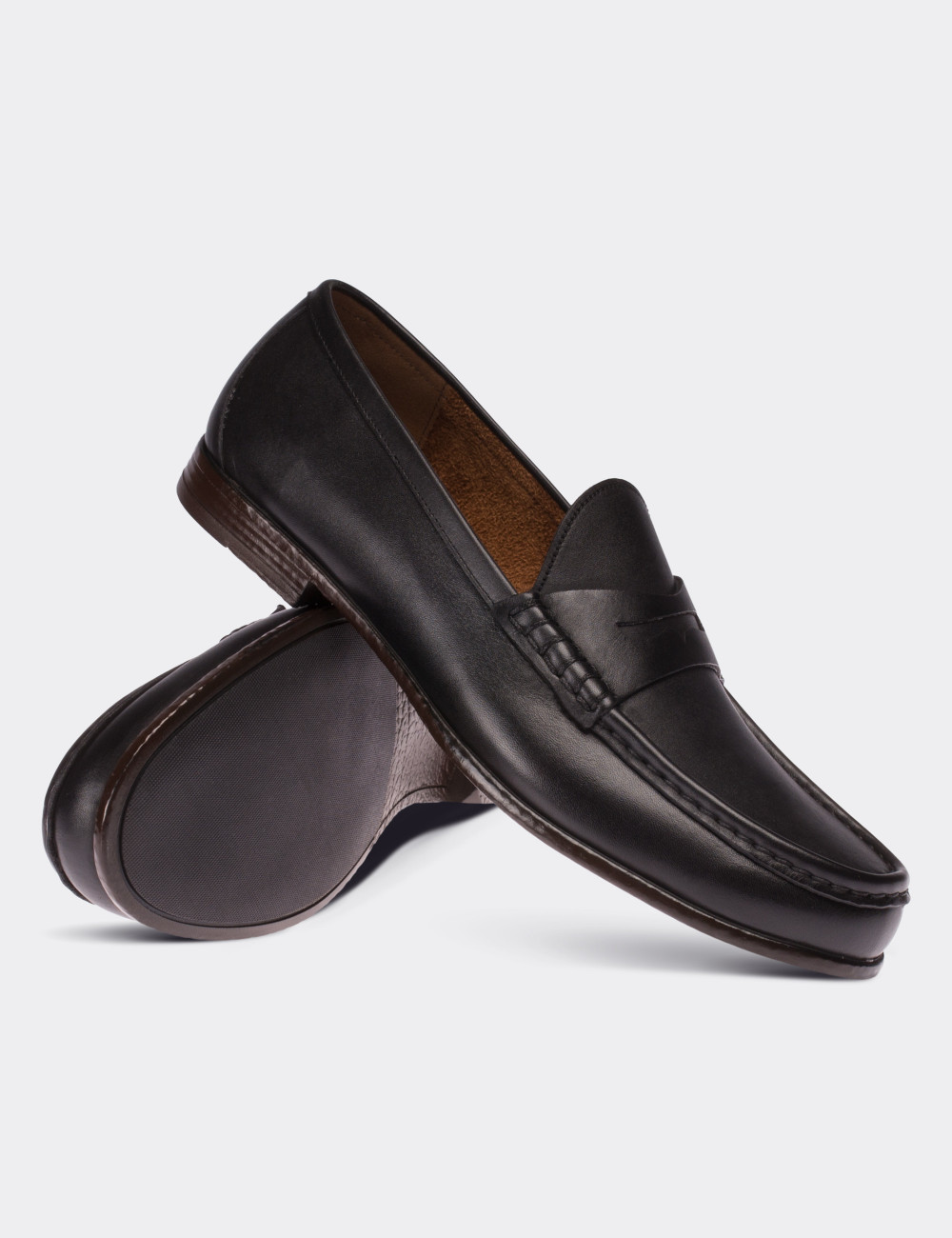 Black  Leather Loafers - 01648MSYHC01