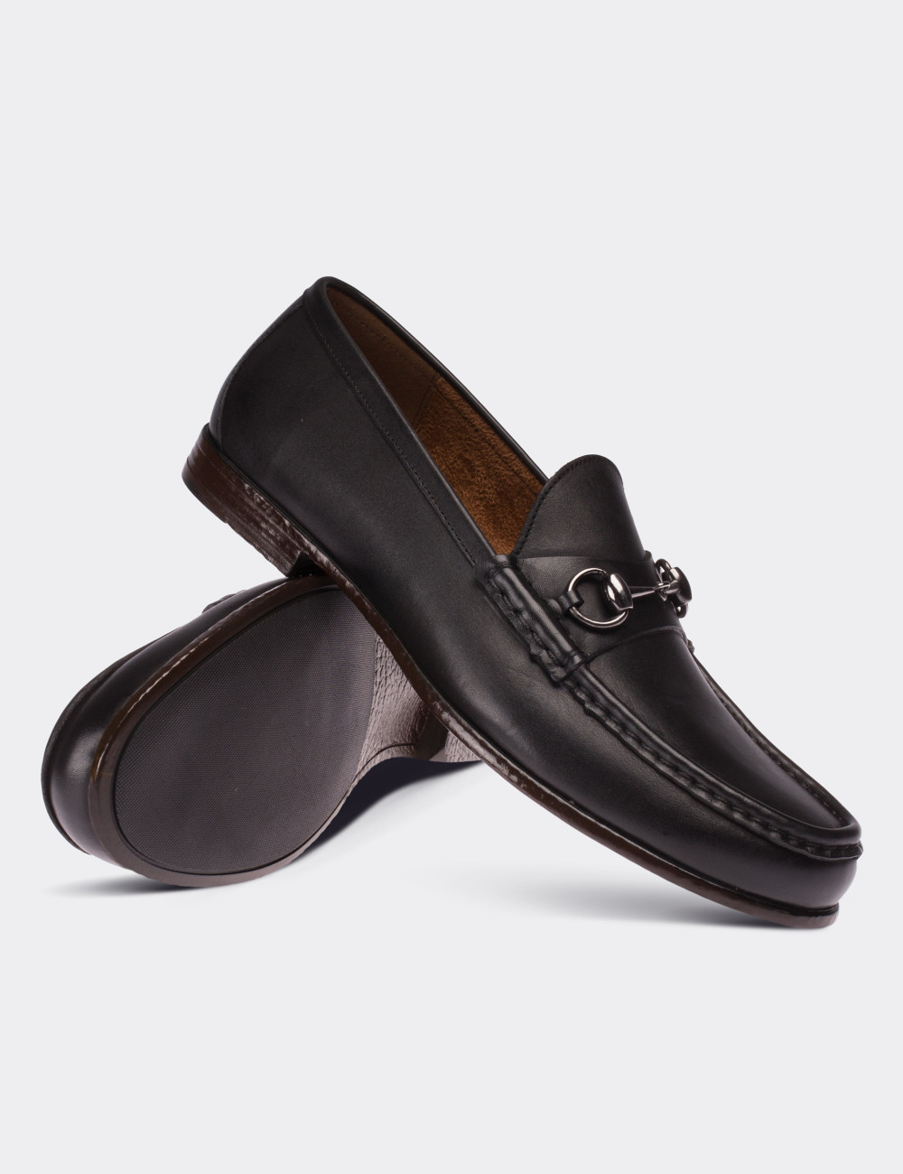 Black  Leather Loafers - 01649MSYHC01