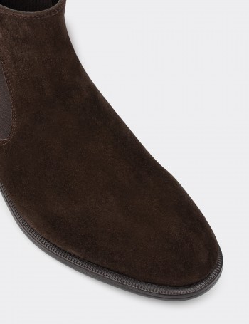 Brown Suede Leather Chelsea Boots - 01849MKHVC01