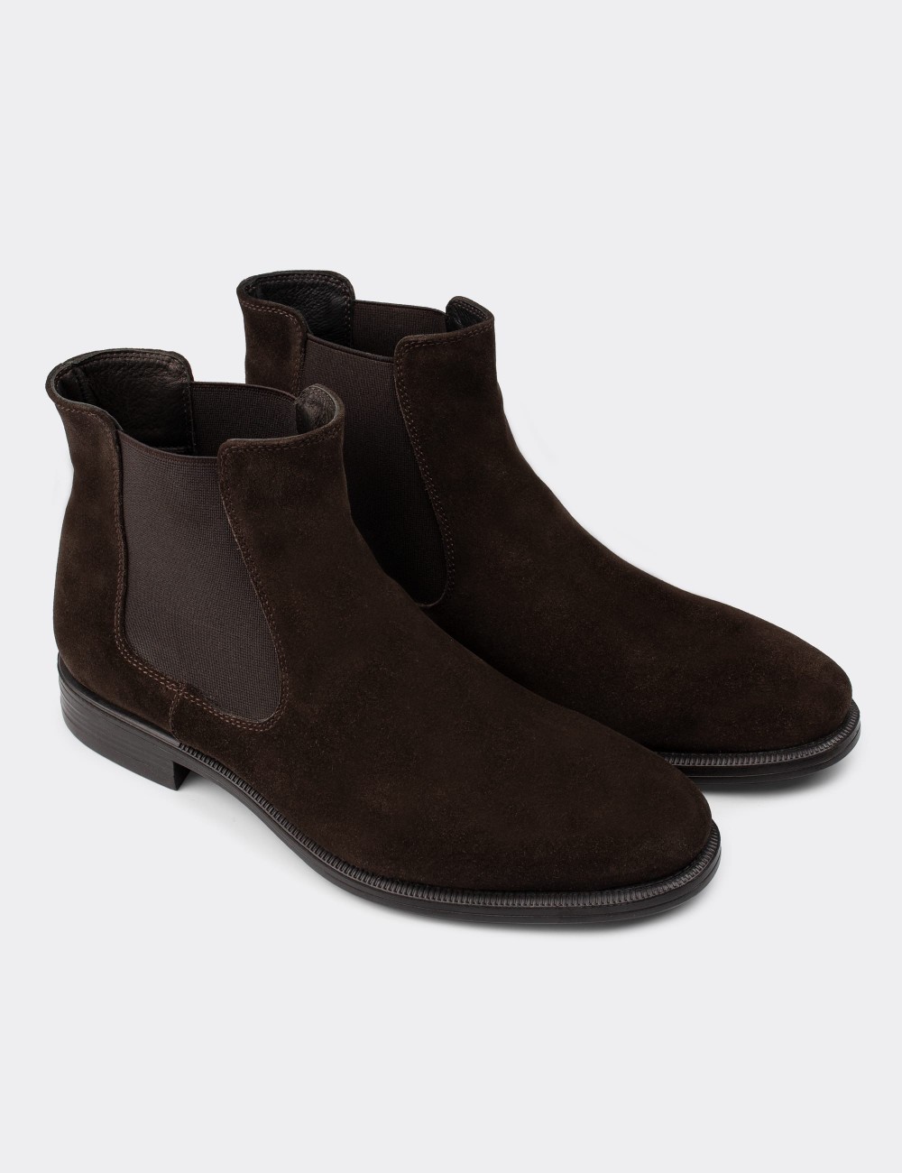 Brown Suede Leather Chelsea Boots - 01849MKHVC01