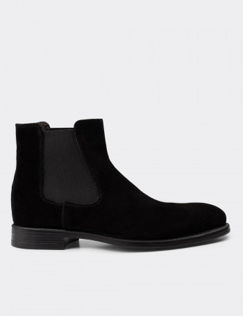 Black Suede Leather Chelsea Boots - 01849MSYHC02