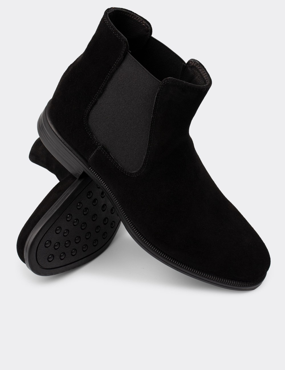Black Suede Leather Chelsea Boots - 01849MSYHC02