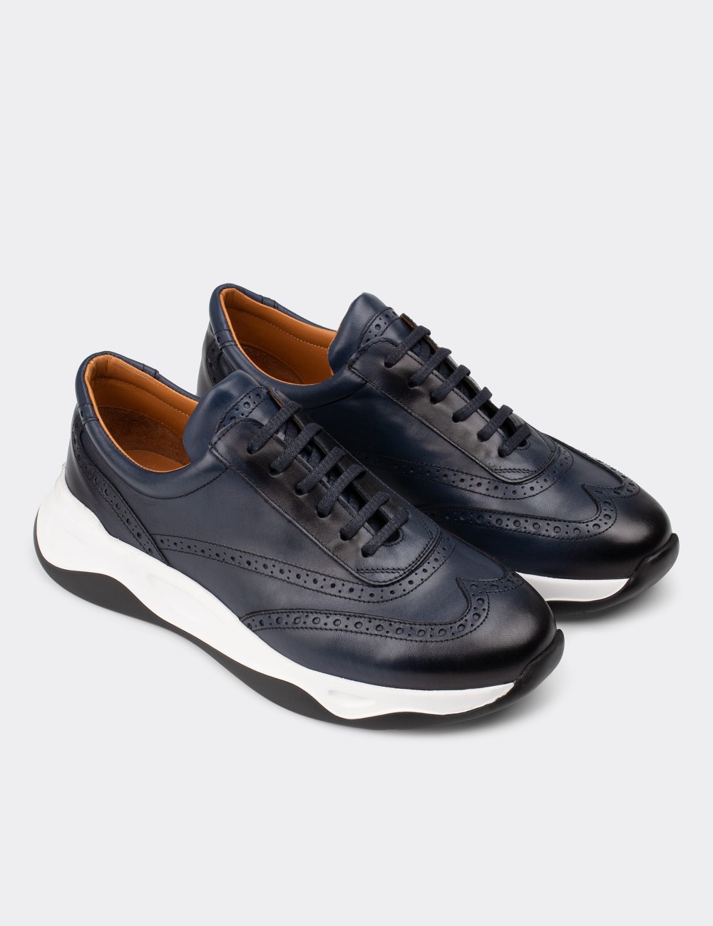 Navy  Leather Sneakers - 00750MLCVE01