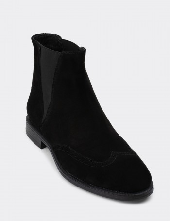 Black Suede Leather Chelsea Boots - 01816MSYHC02
