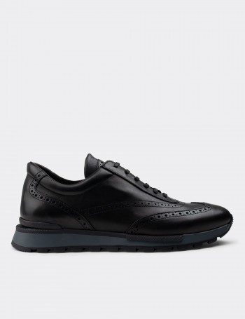 Black  Leather Sneakers - 00750MSYHT04