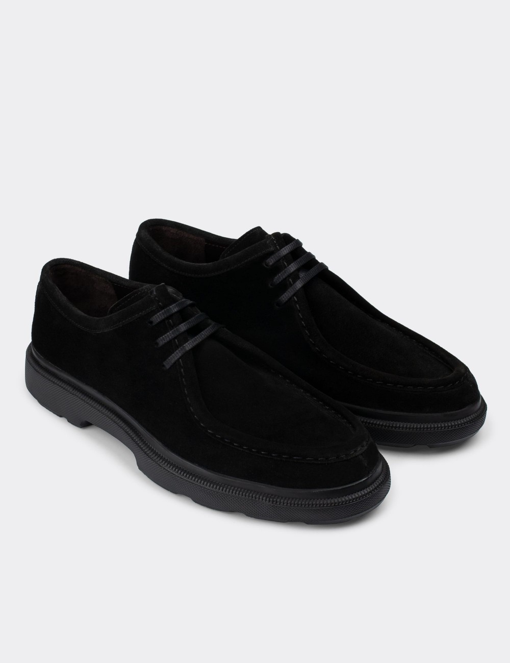 Black Suede Leather Lace-up Shoes - 01851MSYHP01