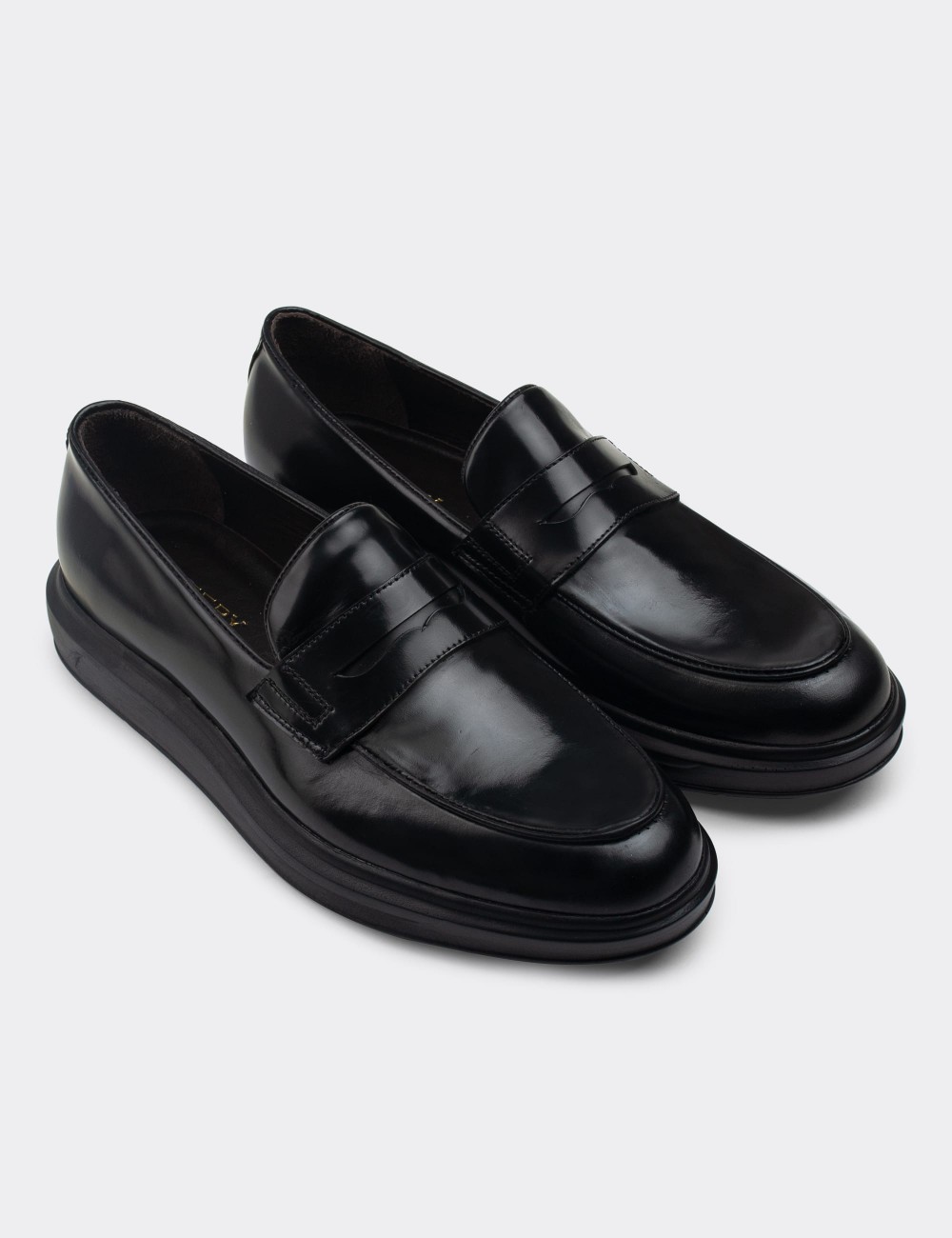 Black  Leather Loafers - 01839MSYHP02