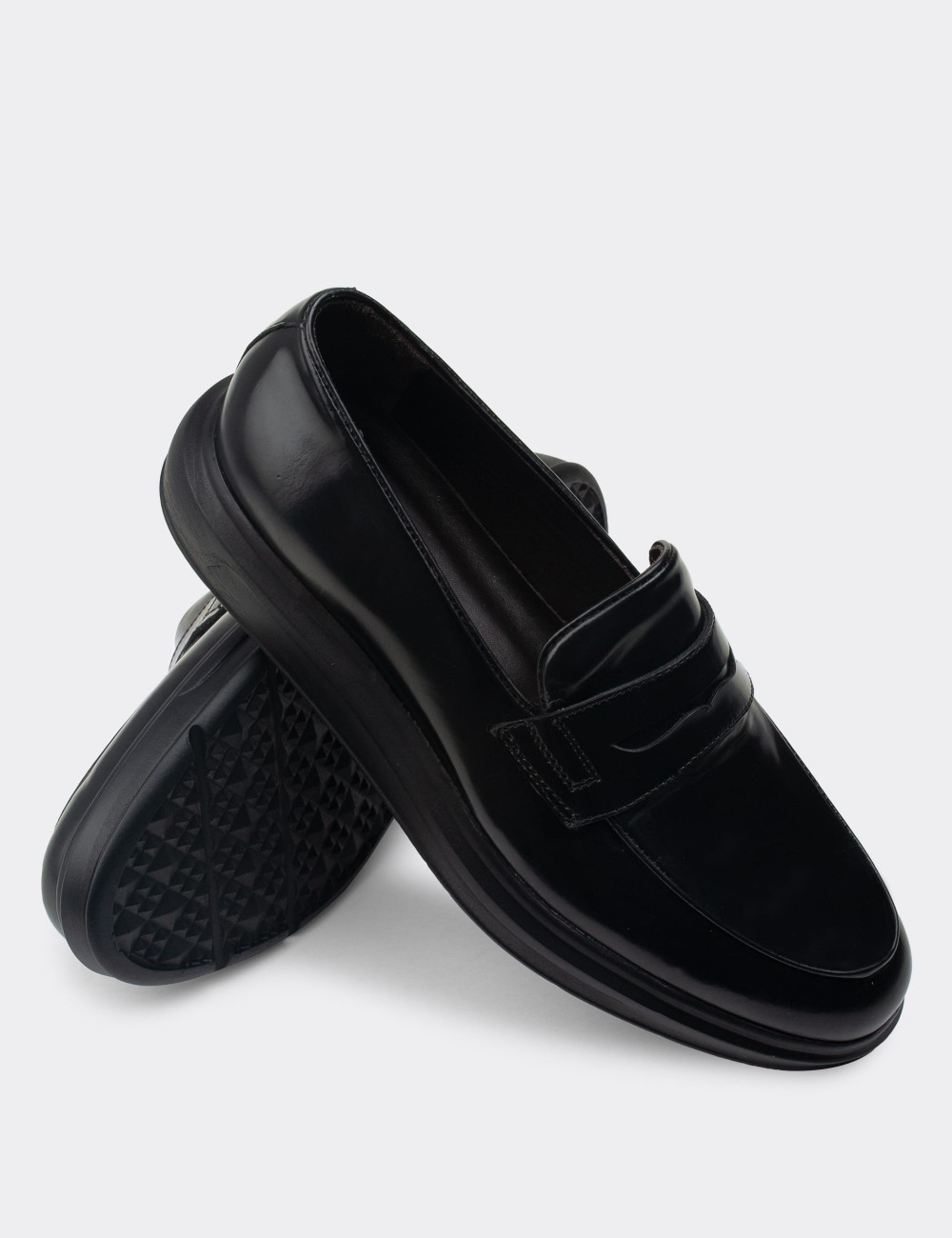 Black  Leather Loafers - 01839MSYHP02