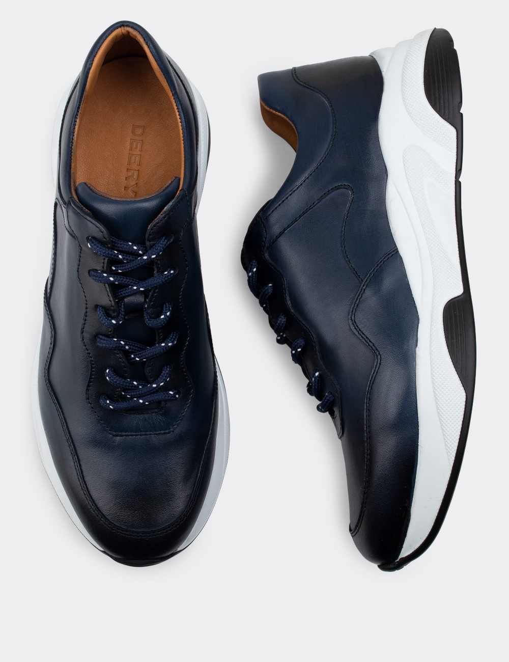 Navy  Leather Sneakers - 01725MLCVE03